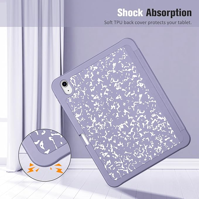 Fintie SlimShell Case for iPad (A16) 11th Generation 11 Inch (2025), iPad 10th Generation 10.9 Inch (2022) - Flexible Soft TPU Stand Back Cover with Pencil Holder, Composition Lilac