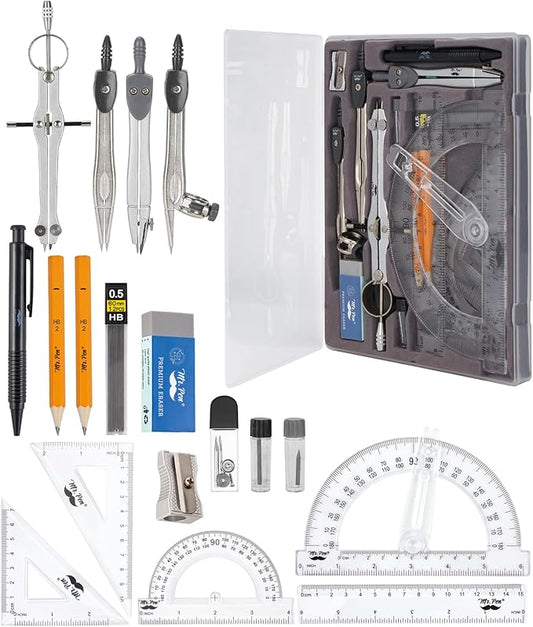Mr. Pen Geometry Set with 6 Inch Swing Arm Protractor, Divider, Set Squares, Ruler, Compasses and Protractor, 15 Piece Set