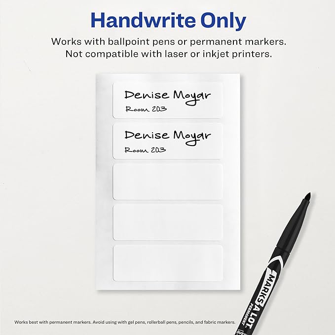 Avery No-Iron Fabric Labels, 1" x 3", Washer and Dryer-Safe Waterproof Labels, Non-Printable, 20 Total (40724)