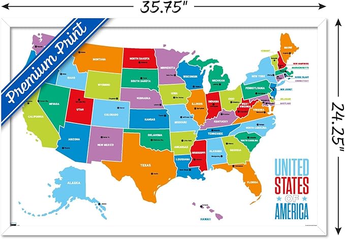 Trends International Map - United States Of America 2022 Wall Poster, 22.375" x 34", White Framed Version