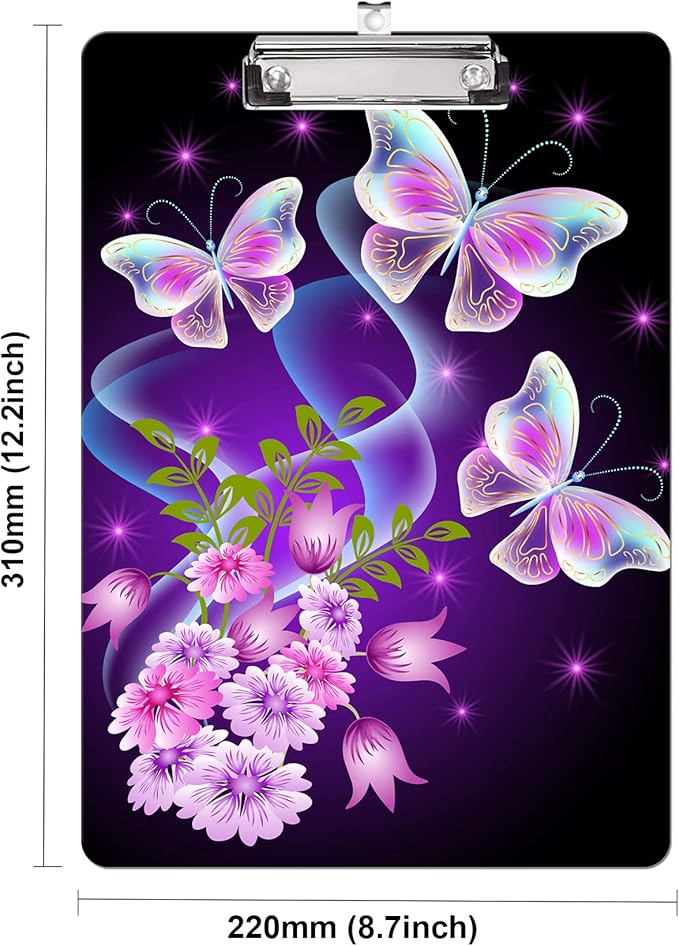 Fashion Clipboard, A4 Letter Size Wooden Decorative Clipboards for Teacher, Nurse, Doctor,Student and Kids, Cute Design for Standard Size 12.2" x 8.9" (C-Beautiful Butterfly)