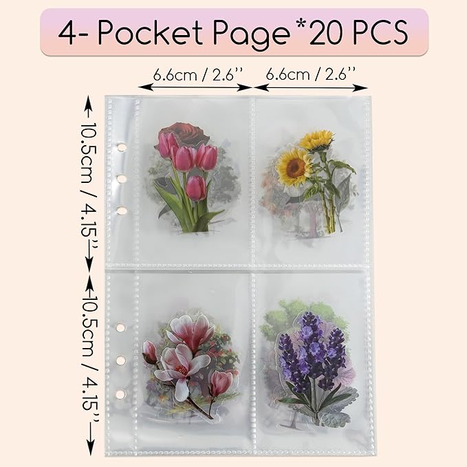 5-in-1 Sticker Organizer Sticker Collecting Book Reusable A5 Storage Binder Four-Pocket Pages,20 PCS