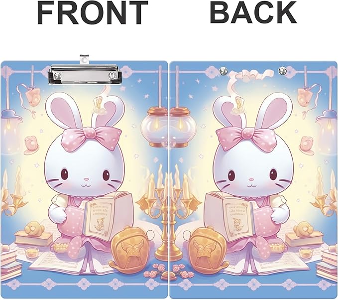 Fashion Clipboard, A4 Letter Size Wooden Decorative Clipboards for Teacher, Nurse, Doctor,Student and Kids, Cute Design for Standard Size 12.2" x 8.9"(C-Rabbit)