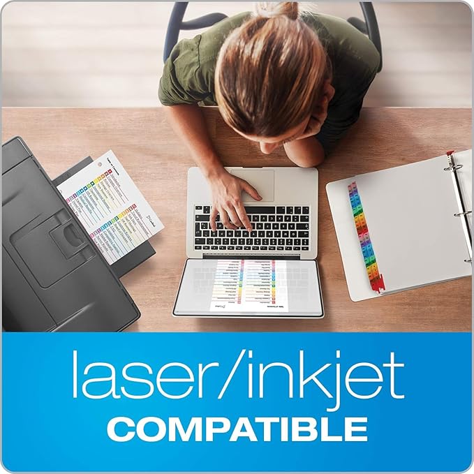 Cardinal 60990 OneStep Printable Table of Contents/Dividers, 52-Tab, 11 x 8 1/2, Multicolor