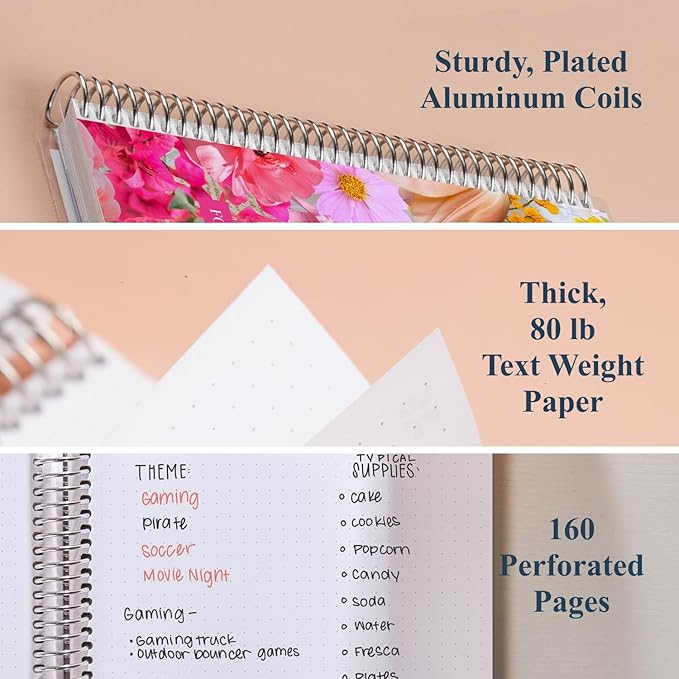 Erin Condren 8.5x11 Floral Collage Coiled Notebook - dot grid, platinum coil