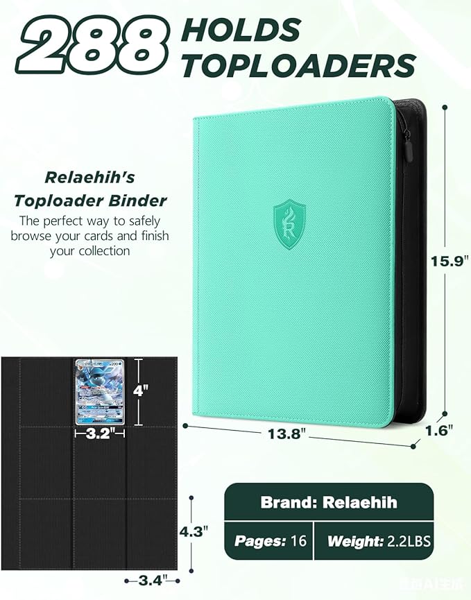 9 Pocket Toploader Binder with Zipper – Holds 288 Top Loaders – Premium Double-Sided Card Album for Trading Cards, TCG, MTG, Sports Cards
