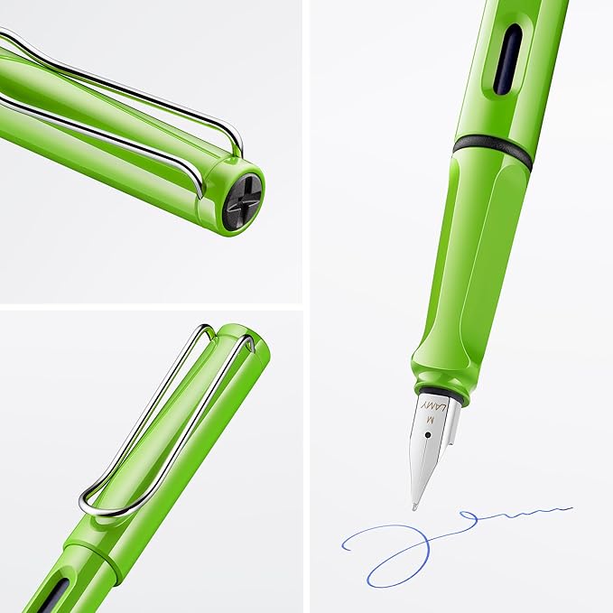 LAMY safari green - Fountain Pen with ergonomic grip & polished steel nib in size B - ideal for any Writing & Calligraphy - including LAMY T 10 blue cartridge - Right-Handed
