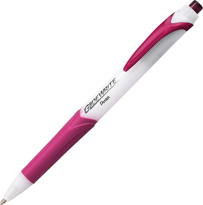 Pentel GlideWrite Ballpoint Pen with TechniFlo Ink, (1.0mm) Medium Line, Burgundy Ink, Box of 12 (BX910-BG)