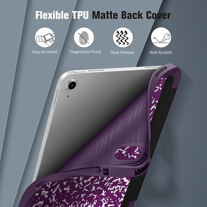 Fintie SlimShell Case for iPad (A16) 11th Generation 11 Inch (2025), iPad 10th Generation 10.9 Inch (2022) - Flexible Soft TPU Stand Back Cover with Pencil Holder, Composition Book Purple