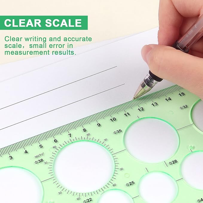 Tamaki Circle Template Measuring Geometry Ruler Geometric Drawings Stencils Rulers Scale Drafting Digital Drawing Set for Office and School Building Formwork Drawings Templates, 2 Pack