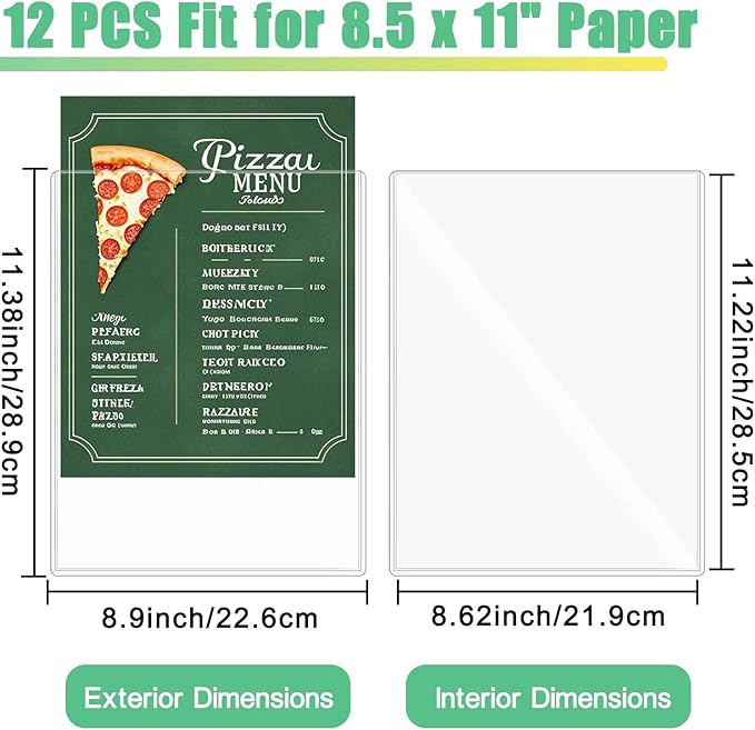 12-Pack 8.5" x 11" Rigid Print Protectors, Transparent Hard Plastic Page Sheet Protectors, Clear Plastic Sleeves for Paper Photo Poster, Protective Covers for Document Certificates