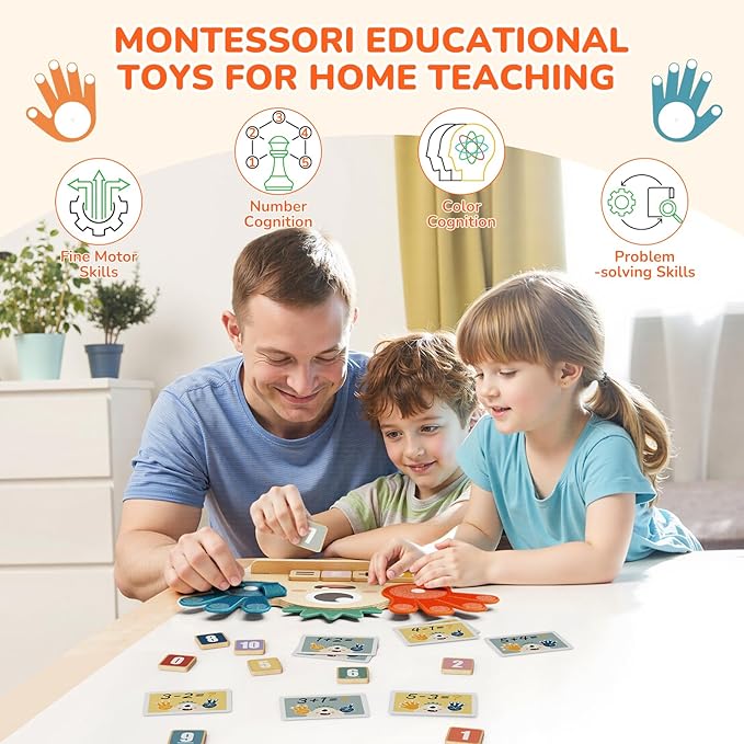 Montessori Toys for 3 4 5 Year Old, Preschool Learning Toys for Toddlers, Finger Math Number Counting Blocks for Kids, Educational Math Manipulatives for Boys Girls Birthday Gifts