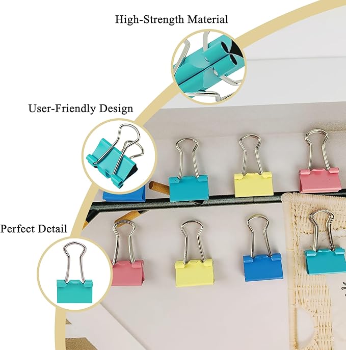 40-Pack Mini Binder Clips in 4 Colors (Blue, Yellow, Red, Green), 15mm/0.6-Inch Small Paper Clips for Home, School, Office and Business