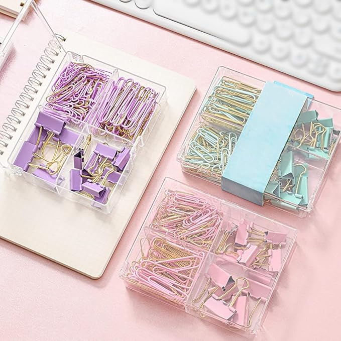 155 Pcs Paper Binder Clips Set Assorted Size Binder Paperclips Candy Color Paper Clips Document Organization Binder Clips with Container Purple