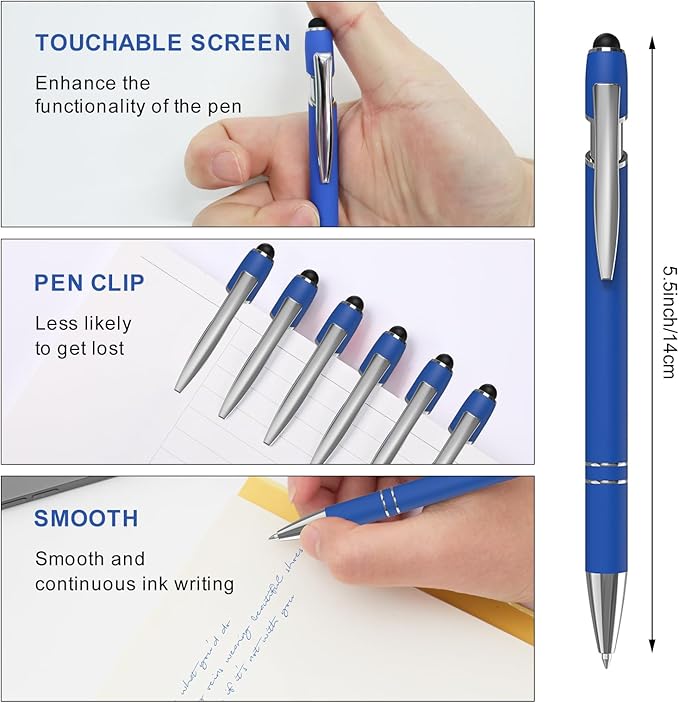 Blue Gel Ink Pens, 12 Pcs, Fine Point, Smooth Writing, with Stylus Tips, 0.7 Mm, Office Desk Accessories, Motivational