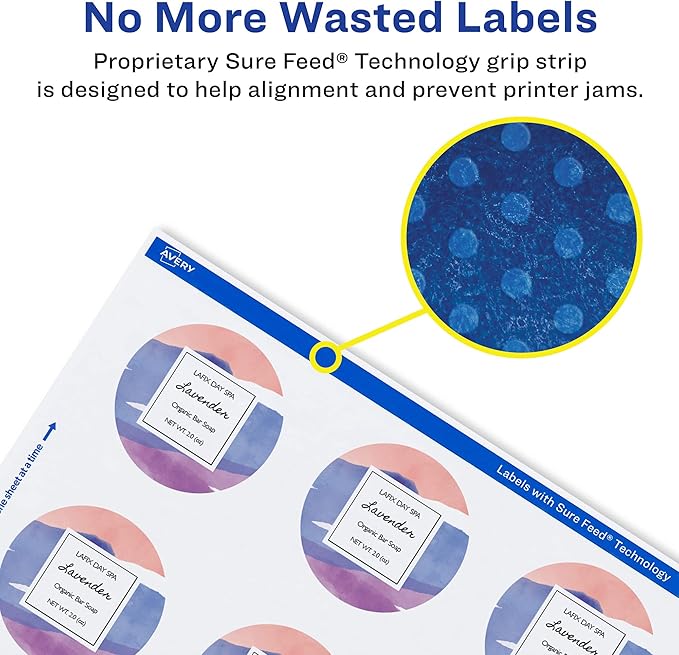 Avery Glossy White Round Labels, Sure Feed Technology, 1-2/3" Diameter, 1,000 Glossy White Labels, Print-to-The-Edge, Permanent Adhesive, Laser/Inkjet Printable