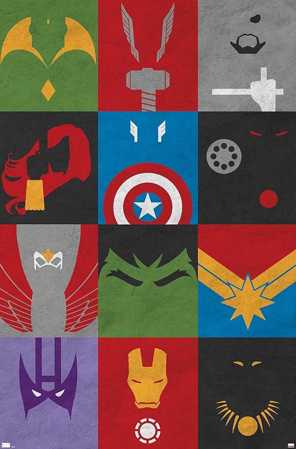 Trends International Marvel Comics - Avengers - Minimalist Grid Wall Poster, 22.375" x 34", Unframed Version