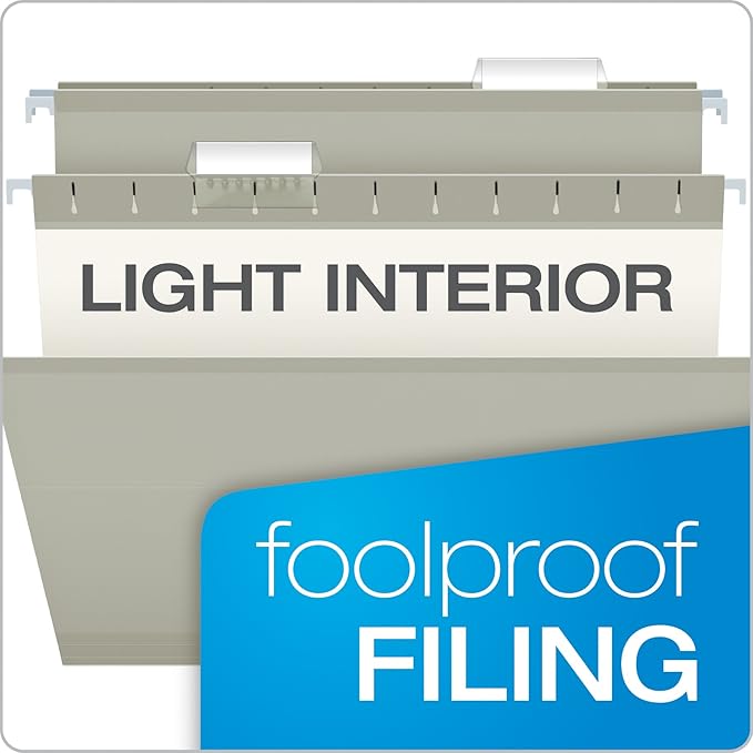Pendaflex Reinforced Hanging File Folders, Letter Size, Gray, 1/5 Cut, 25/BX (4152 1/5 GRA)