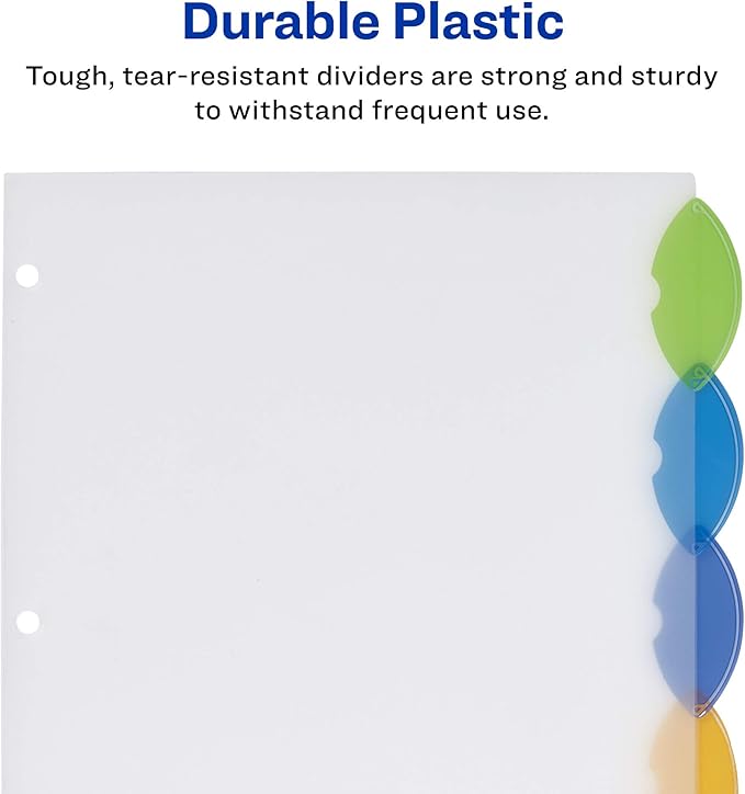Avery Insertable Style Edge Plastic Dividers for 3 Ring Binders, 5-Tab Set, Multicolor, 1 Set (11200)