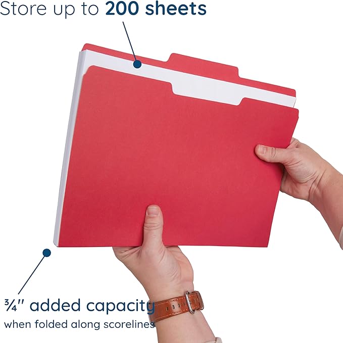 100 Blue Summit Supplies Colored File Folders Letter Size with 1/3 Cut Tabs, Assorted Colored Folders, Durable 11pt Paper, Colorful File Folders for Files, Multi Color File Folders, Reinforced Tabs