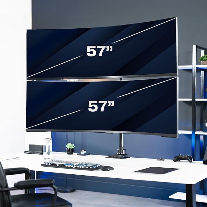 VIVO Dual Vertically Stacked Ultra-Wide Monitor Desk Mount for up to 57 inch Screens, Heavy Duty Adjustable Stand for 2 Ultrawides, 59.4 lbs Capacity, Black, STAND-V257R