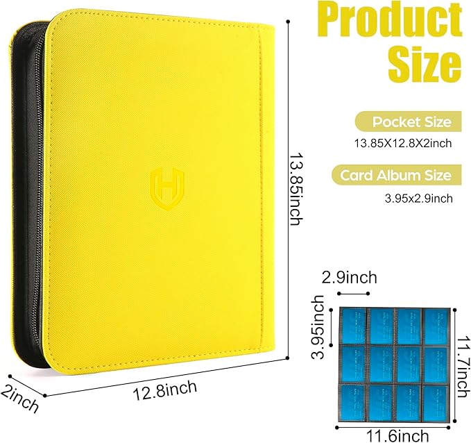 Card Binder 12 Pocket with Zipper, 816 Pockets Trading Card Holder Book, Premium PU Cover Zip Folder Binder, Side Loading Carrying Case Binder Album for TCG, MTG, Sports Cards, Game Cards
