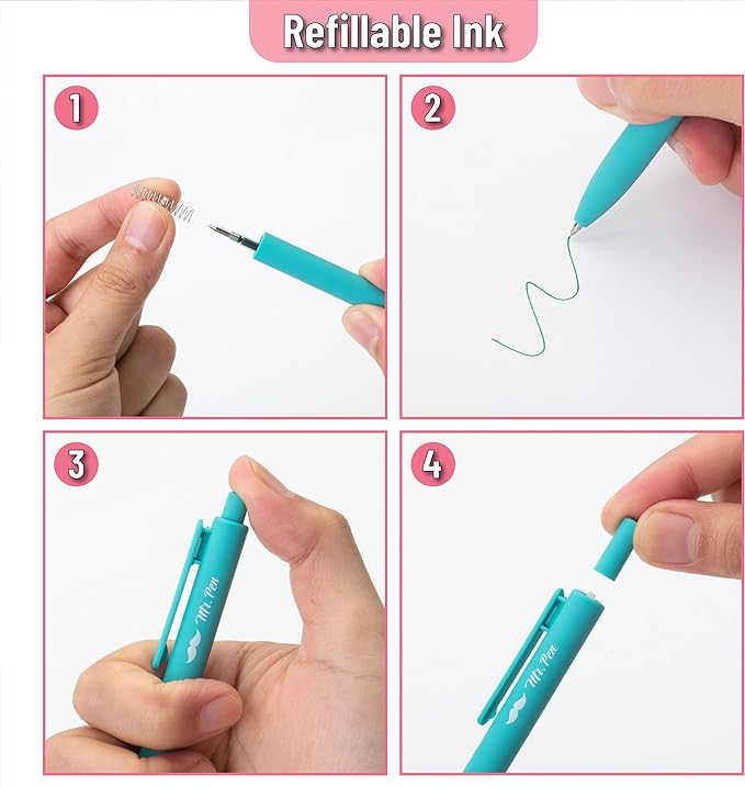 Mr. Pen- Retractable Gel Pens, 12 Pack, Fast Dry, Gel Pens Fine Point 0.7mm, Retractable Pens, Cute Pens