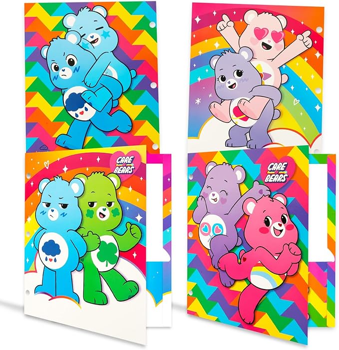 Care Bears Folder Set - Bundle with 4 Laminated Folders with 2 Pockets Each for Office, Classroom, Plus More | Care Bears School Supplies