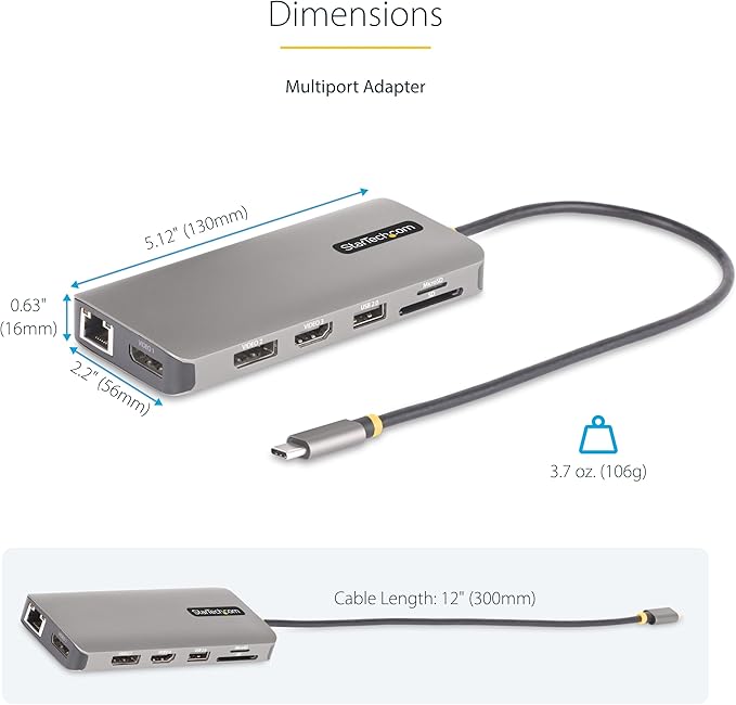 StarTech.com USB-C Docking Station for Windows and ChromeOS, Triple 4K HDMI DP Video, USB 10Gbps Hub, 100W Laptop Charging, GbE, SD, MicroSD