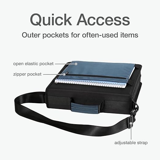Oxford Zipper Binder with Pockets, 3 Inch Round Rings, Handle and Removable Shoulder Strap, 5-Tab Expanding File, Black & Navy (1006343)