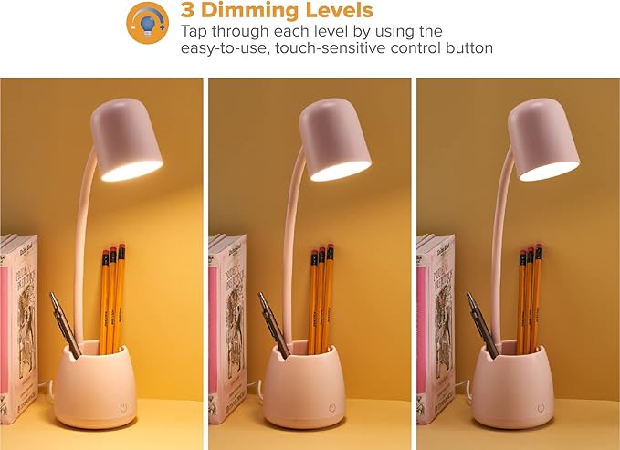 Bostitch Office LED2105-PNK Dimmable Lamp with Storage Cup, Three Brightness Levels, Touch Sensitive Dimmer, Energy-Efficient, Pink