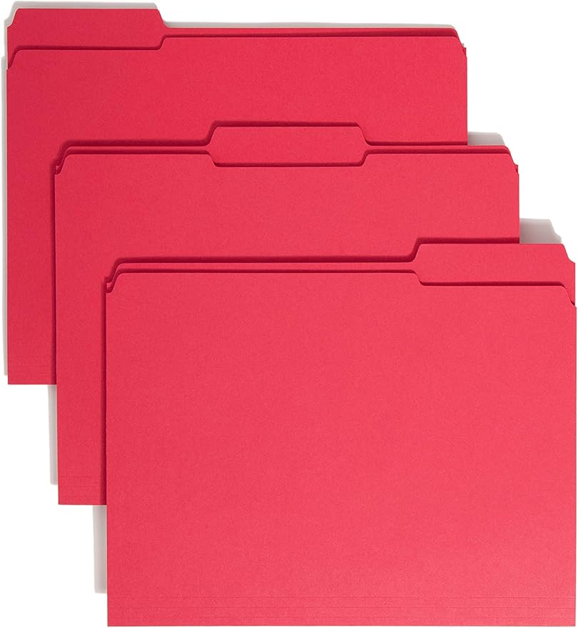Smead File Folder, Reinforced 1/3-Cut Tab, Letter Size, Red, 100 per Box (12734)