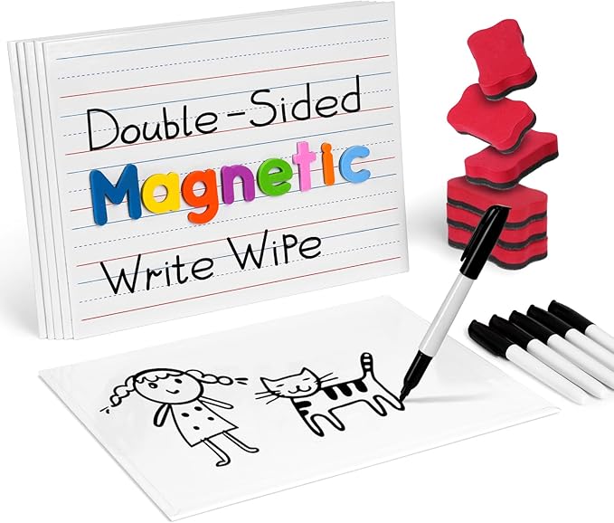 GAMENOTE Small Dry Erase Lap Boards for Kids & Students, Magnetic Double Sided Lined Whiteboards 9x12 for Classroom & Homeschool Use (6 Pack)