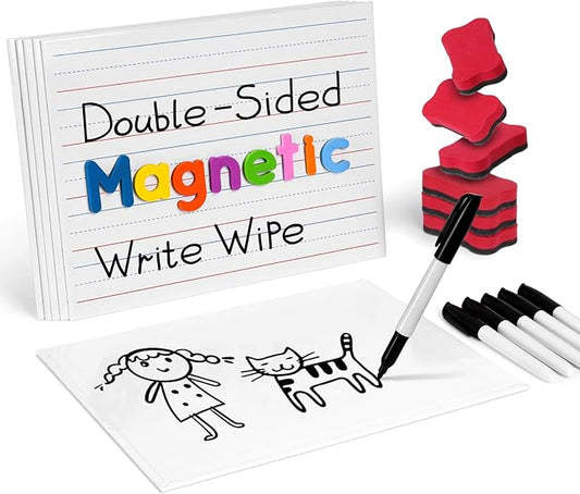 GAMENOTE Small Dry Erase Lap Boards for Kids & Students, Magnetic Double Sided Lined Whiteboards 9x12 for Classroom & Homeschool Use (6 Pack)