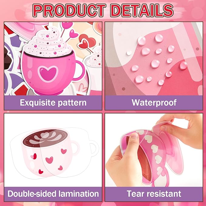Valentine's Day Latte Bulletin Board Set Coffee Theme Classroom Decoration Valentines Coffee Cup Heart Motivational Paper Cutouts for School Classroom Party Chalkboard Wall Decor Teacher Supplies