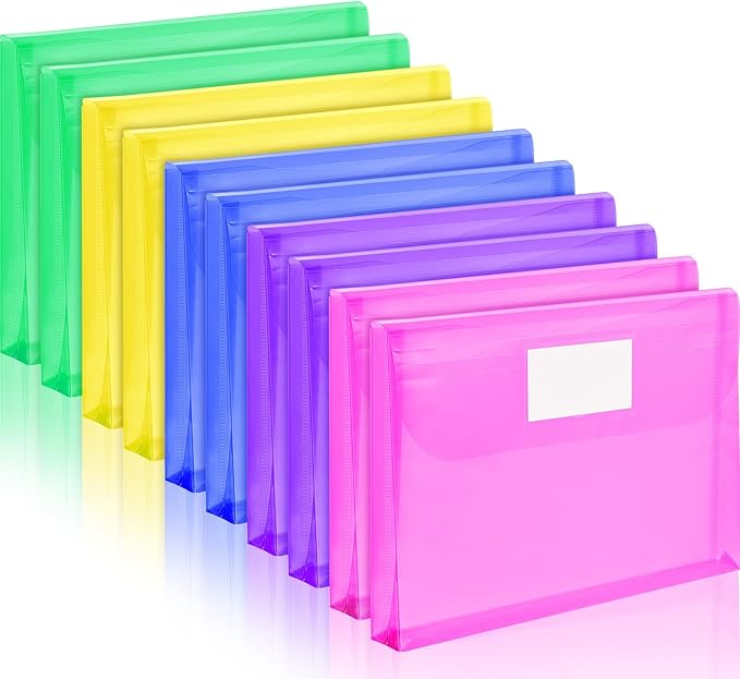 Forvencer Binder Pocket, 4X Regular Capacity, 10 Pack Super Heavyweight Plastic Folders with Tight Closure, Folders with Pockets Side Loading, Binder Organizer, Binder Dividers, Letter Size, Extended