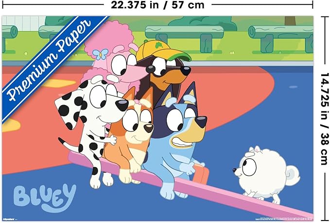 Bluey (2018) - Bluey and Friends See Saw Fun Wall Poster, 22.4L" x 14.7W", Premium Poster & Mount Bundle