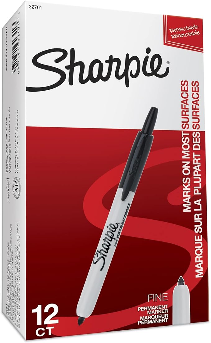Sharpie Retractable Permanent Markers Fine Tip Marker Set Office Supplies Teacher Supplies Black 12 Count