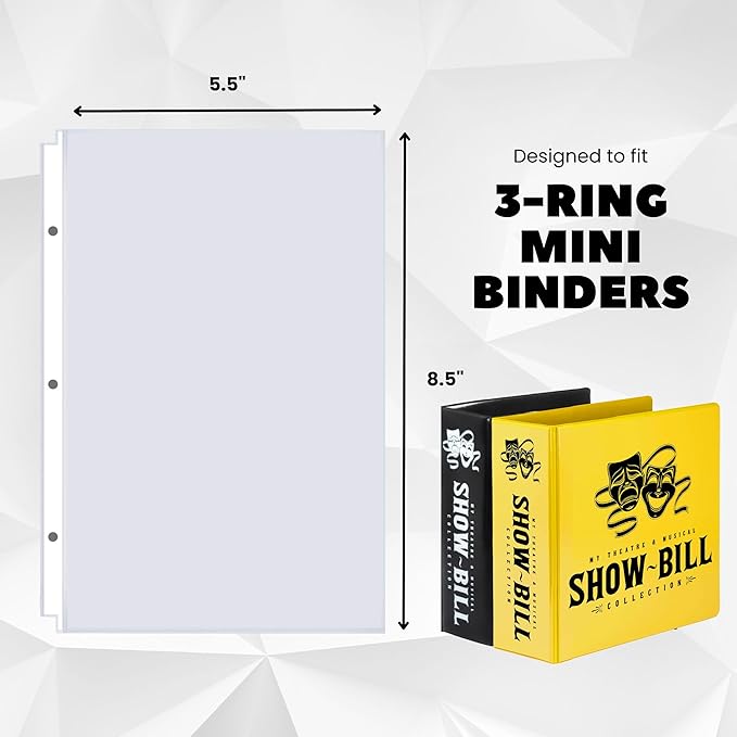 Heavyweight Sheet Protectors 5.5 x 8.5, 100 Pack Clear Mini Page Protectors, Top Load, Reinforced Holes, Acid-Free for 3-Ring Binders - Office Werks