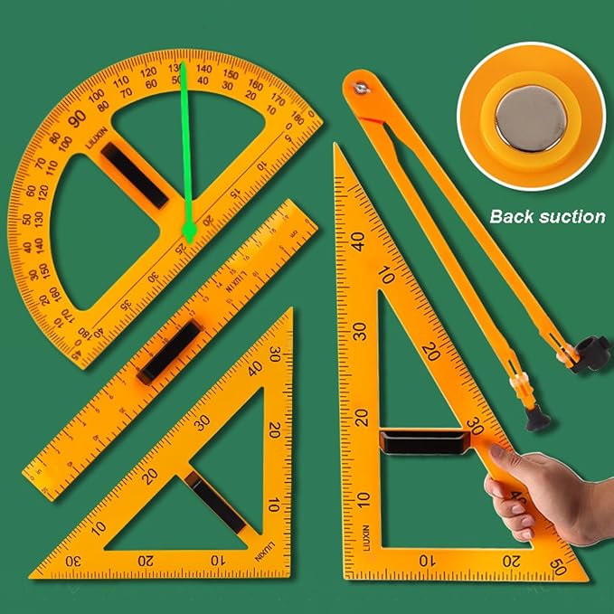 Magnetic Triangular Scale Ruler Set Drafting Tools Mathematics Protractor Pencil Compass, Math Geometry Classroom Teaching Measurement Set Oversized Ruler (3 Pcs Ruler and Protractor)