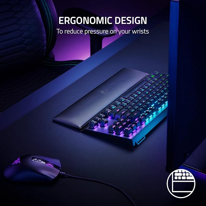 Razer Ergonomic Wrist Rest for Tenkeyless Keyboards: Plush Leatherette Memory Foam Cushion - Anti-Slip Rubber Feet