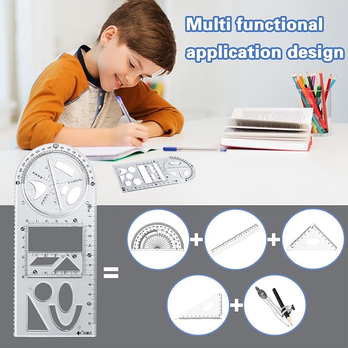 Multifunctional Geometric Ruler 4 Pieces Geometric Ruler Drawing Ruler Template Ruler Measuring Ruler Geometric Drafting Tool for Student Architecture School and Office