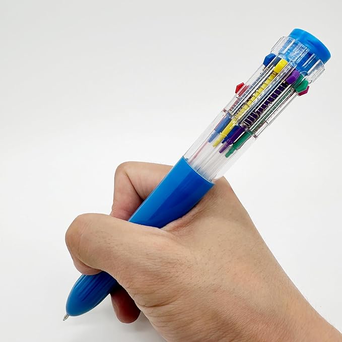 HeTaoCat Multicolor Pens 3 Pack 0.5mm 10-in-1 Retractable Ballpoint Pens - 10 Colors Transparent Barrel Ballpoint Pen for Office Supplies (Blue)