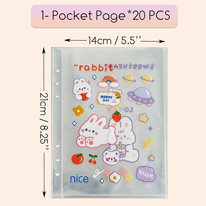 5-in-1 Sticker Organizer Sticker Collecting Book Reusable A5 Storage Binder Display Single-Pocket Pages,20 PCS