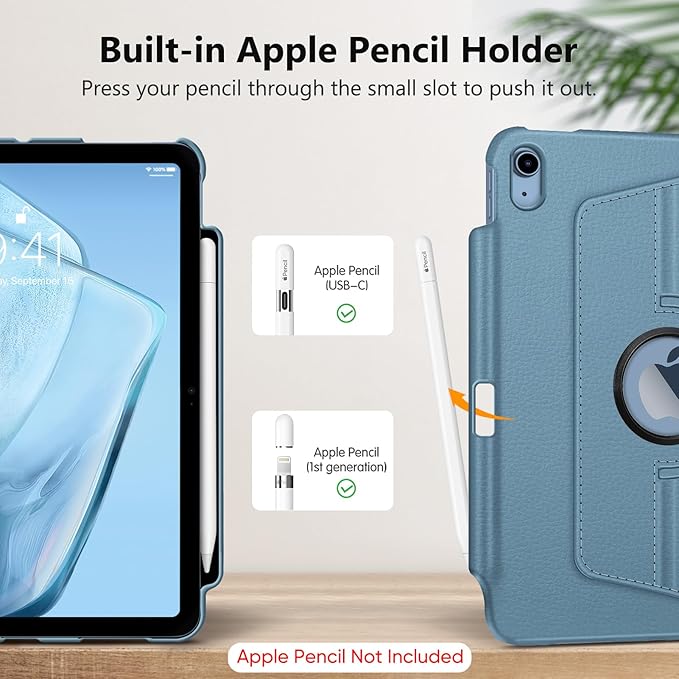 Fintie Rotating Case for iPad (A16) 11th Generation 11 Inch (2025), iPad 10th Generation 10.9 Inch (2022) - [Built-in Pencil Holder] 360 Degree Rotating Protective Stand Cover, Ocean Blue