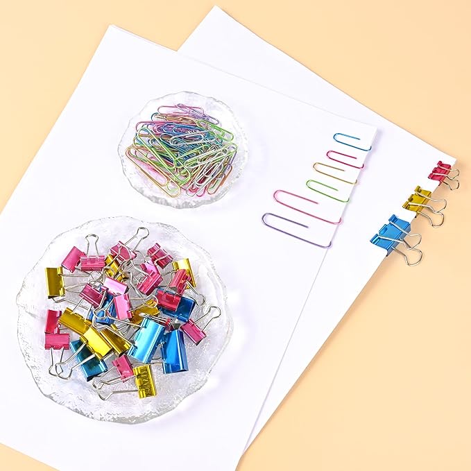 Colorful Paper Clips Binder Clips Set, 250pcs Assorted Size Colored Paperclips Large, Medium & Small Size, Paper Clips for Paperwork Office School Supplies and Desk Essentials