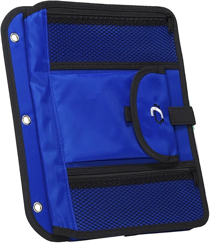 Case It 5-Tab Binder Accessory, 5-colored tabbed, 6 pocket expanding file, fits any standard 3 ring letter size binder, additional zippered mesh pockets for pen storage, ACC-21, Blue