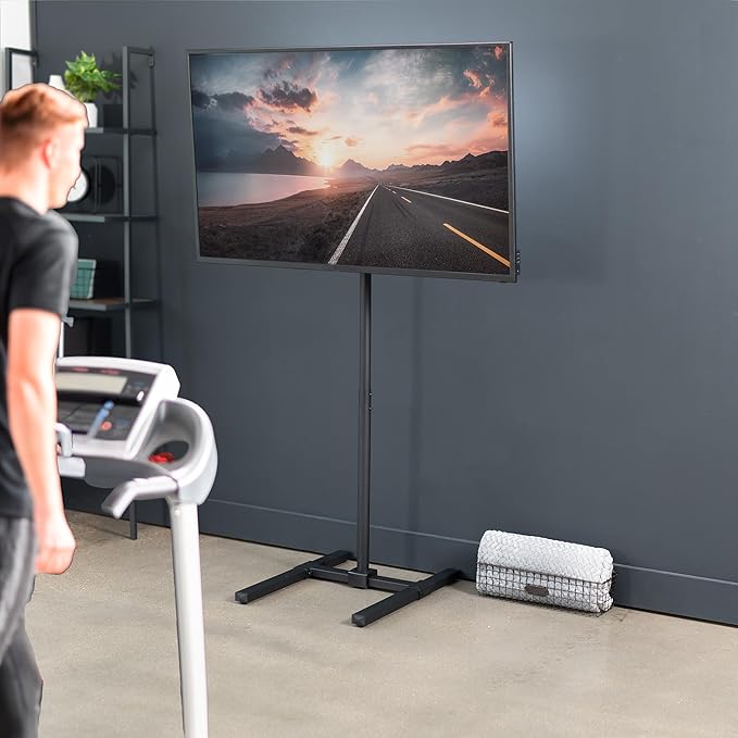VIVO TV Floor Stand for 13 to 50 inch Screens up to 44 lbs, LCD LED OLED 4K Smart Flat, Curved Monitor Panels, Max VESA 200x200, Extra Tall Pole for Treadmills and Ellipticals, Black, STAND-TV17