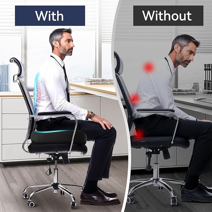 Ergonomic Memory Foam Seat Cushion for Tailbone Pain Relief –Office Chair Cushion for Coccyx, Sciatica & Pressure Relief –Large Chair Cushions for Car Seat, Wheelchair – Washable Non-Slip Cover
