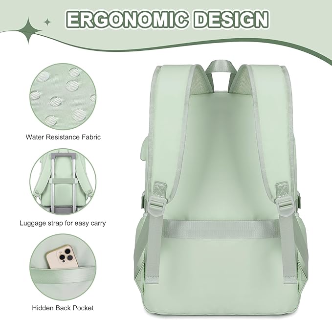 Backpacks for Girls, Girls Backpack with Lunch Box & Pencil Pouch for Teens Girl Kids Elementary Middle High School College Student Bookbag Daypack Laptop Travel Backpack for Women (Green)